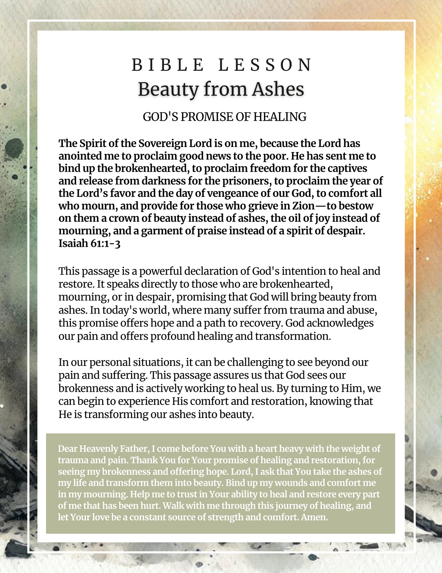 Beauty From Ashes: Embracing God's Healing and Restoration Bible Study Journal