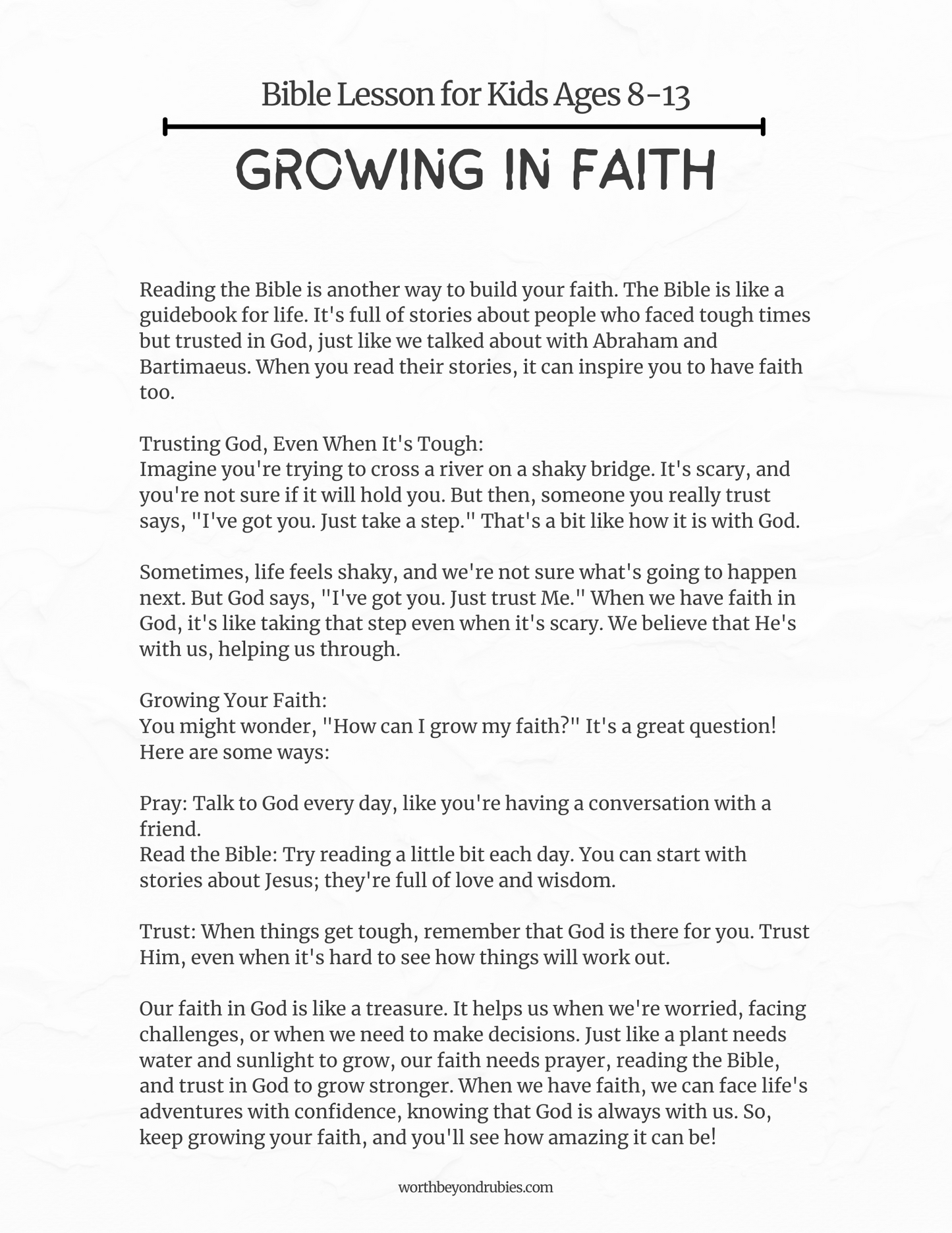 Growing in Faith - Kids Bible Lesson on Faith